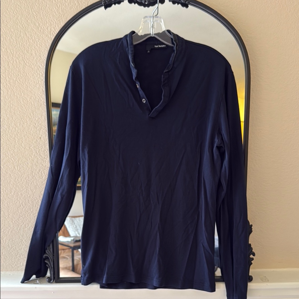 The Kooples Navy Long Sleeve Tee With Leather Detail